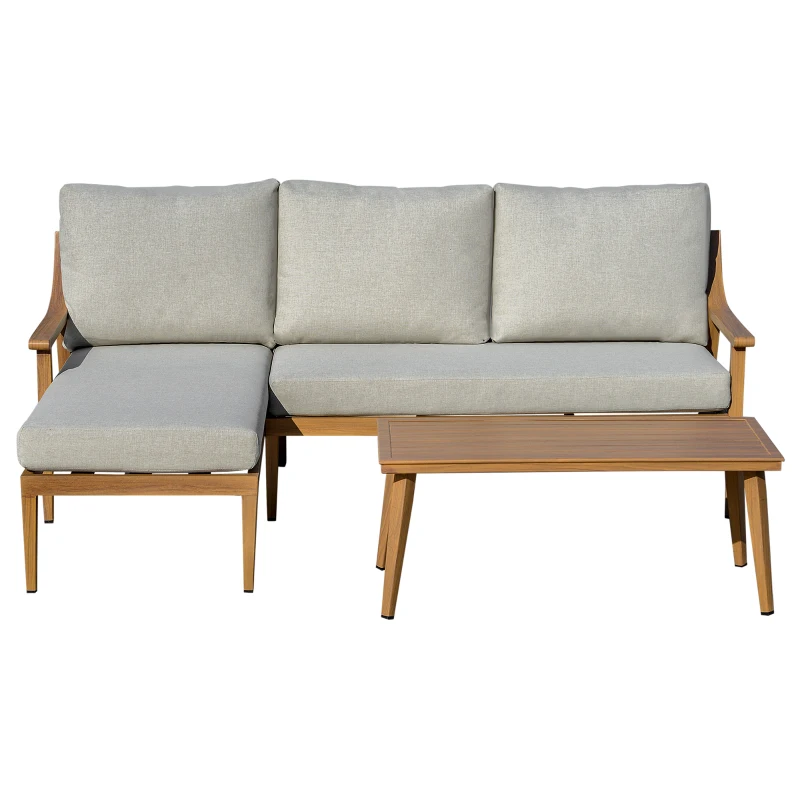 Outsunny Gartenmöbel Set für 3 Personen mit Chaiselongue Doppelsofa Tisch Natur
