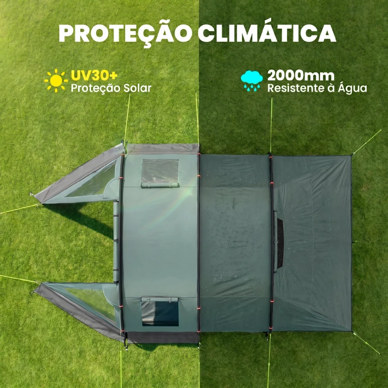Outsunny Tenda de Campismo para 3-4 Pessoas Impermeável PU2000 mm com Proteção UV30+ Janelas e Bolsa de Transporte 475x264x172 cm Verde