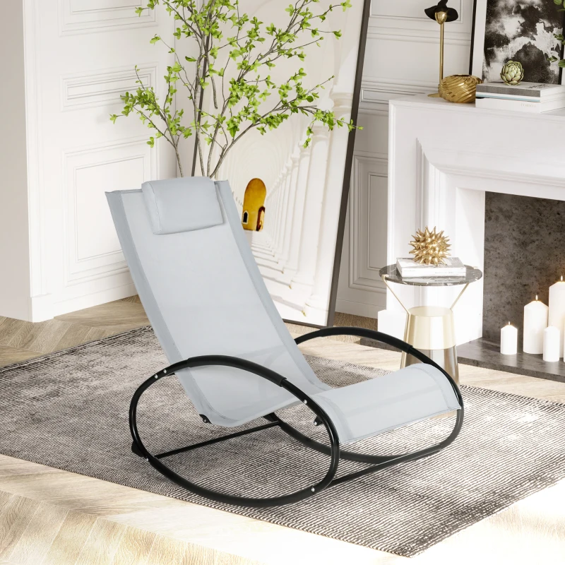 Outsunny Sedia a Dondolo da Giardino Zero Gravity,  Sdraio da Giardino Ergonomica con Cuscino e Tessuto Traspirante per Interno ed Esterno, 105x62x88 cm, Grigia