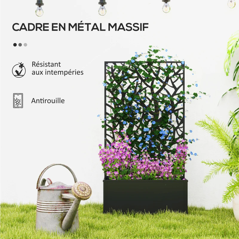 Outsunny Jardinière avec treillis, bac à fleurs pour plantes grimpantes, légumes, fleurs en métal 61 x 23 x 113 cm noir