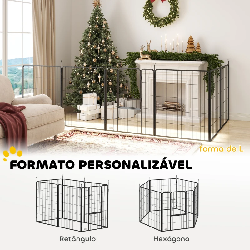 PawHut Parque para Cães com 6 Painéis de 100 cm de Altura com Porta para Interior e Exterior Preto