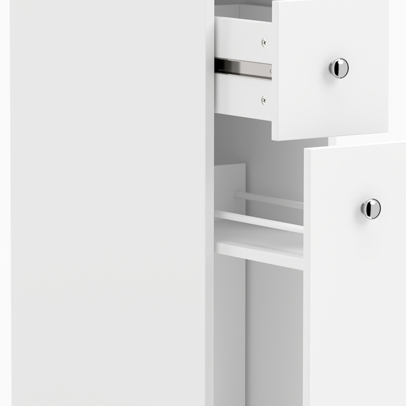 HOMCOM Smalle hoge badkamerkast, 135 cm badkamerkast met 2 lades, wit
