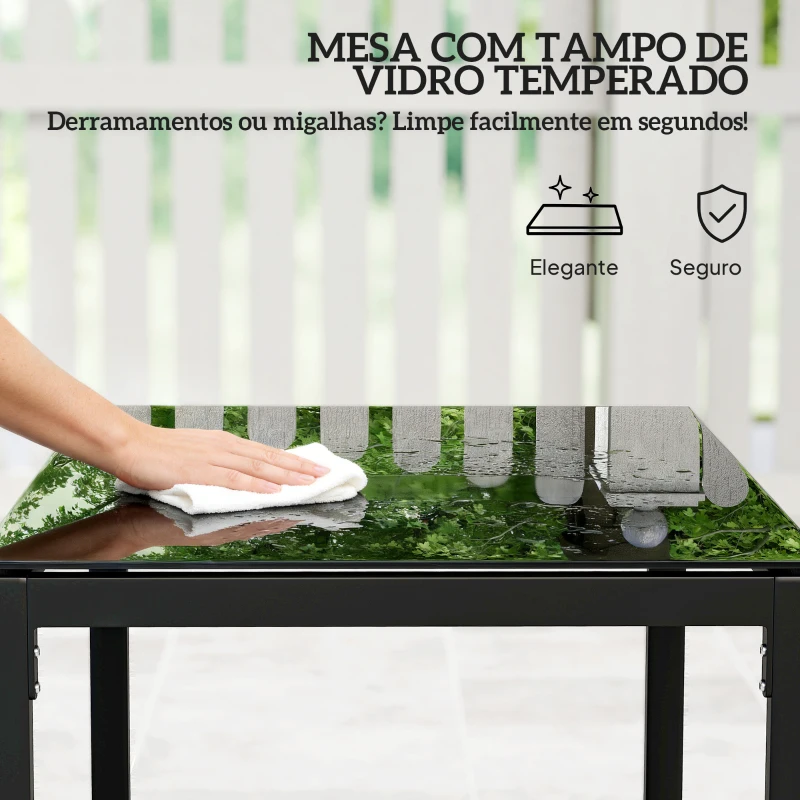 Outsunny Conjunto de Móveis de Exterior de 3 Peças em Vime PE com Cadeiras Mesa de Vidro Temperado e Almofadas Cinza Claro