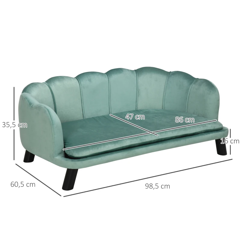 PawHut Hondenbank met rugleuning huisdierenbank hondenbed zachte bekleding kattenbank groen(m-3)