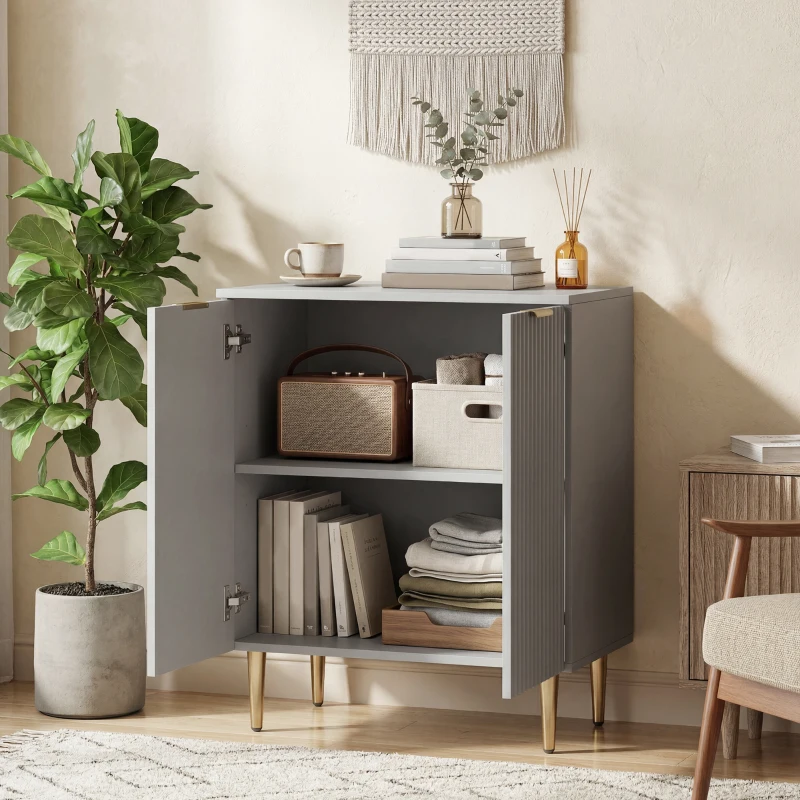 HOMCOM Sideboard Buffet Cabinet, Modern Kitchen Storage Cabinet with Adjustable Shelf and Metal Legs, Grey