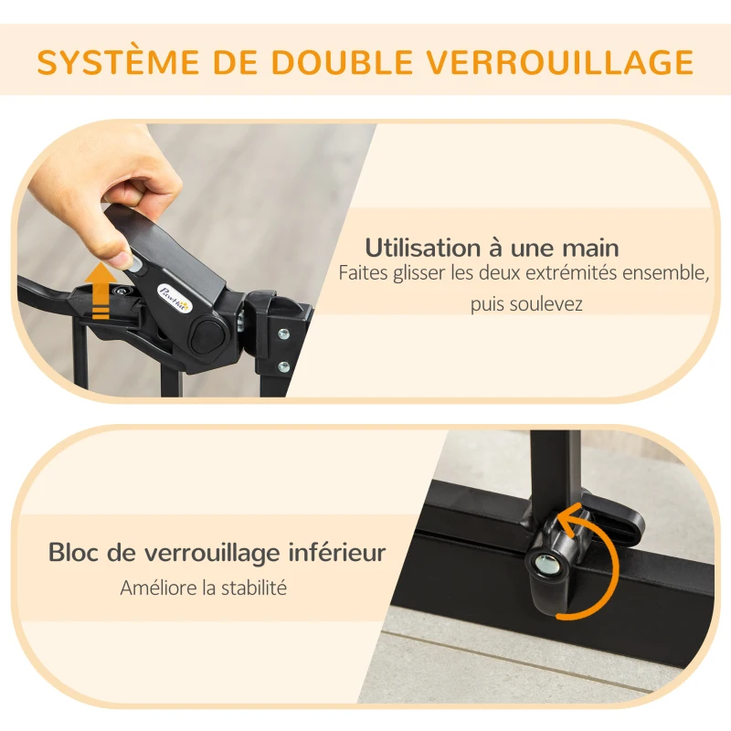 PawHut Barrière de sécurité animaux de 104,1H cm avec porte fermeture automatique système de double verrouillage noir