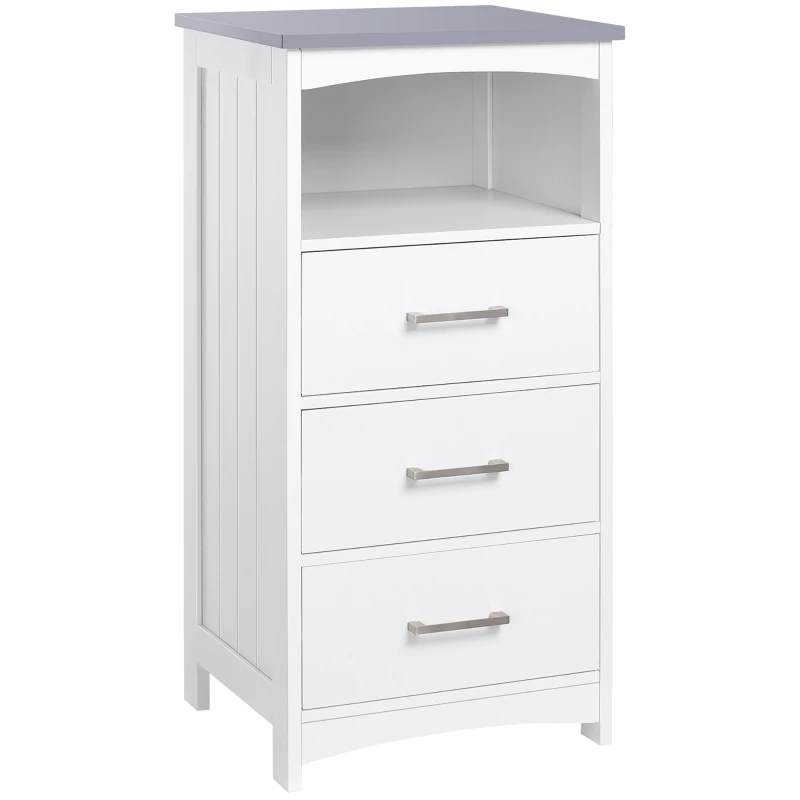 kleankin Meuble de salle de bain sur pied meuble de rangement avec 3 tiroirs et 1 niche 40 x 33 x 80 cm blanc