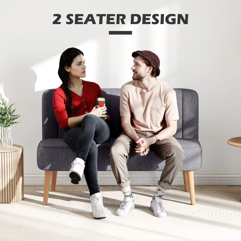 HOMCOM 2 Seater Sofa for Living Room, Modern Linen-Look Fabric Couch, Armless Loveseat Sofa Settee for Bedroom, Dark Grey