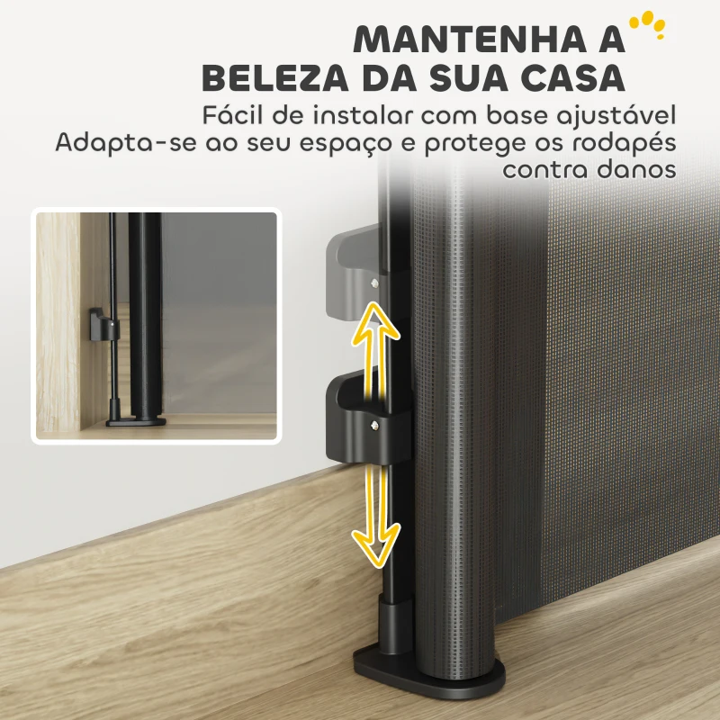 PawHut Barreira para Cães Retrátil 0-144 cm  para Cães Pequenos Barreira de Segurança para Animais de Estimação com Fecho Preto