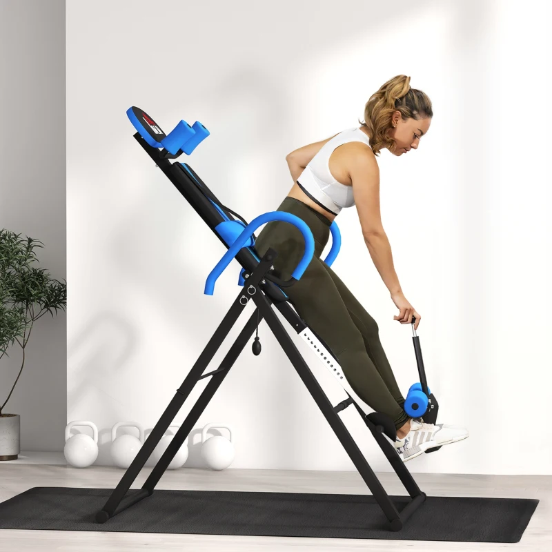 HOMCOM Mesa de Inversão Dobrável com Cinto de Segurança Altura Regulável para Utilizadores de 1,30 a 1,90 m 79x114x153 cm Preto e Azul