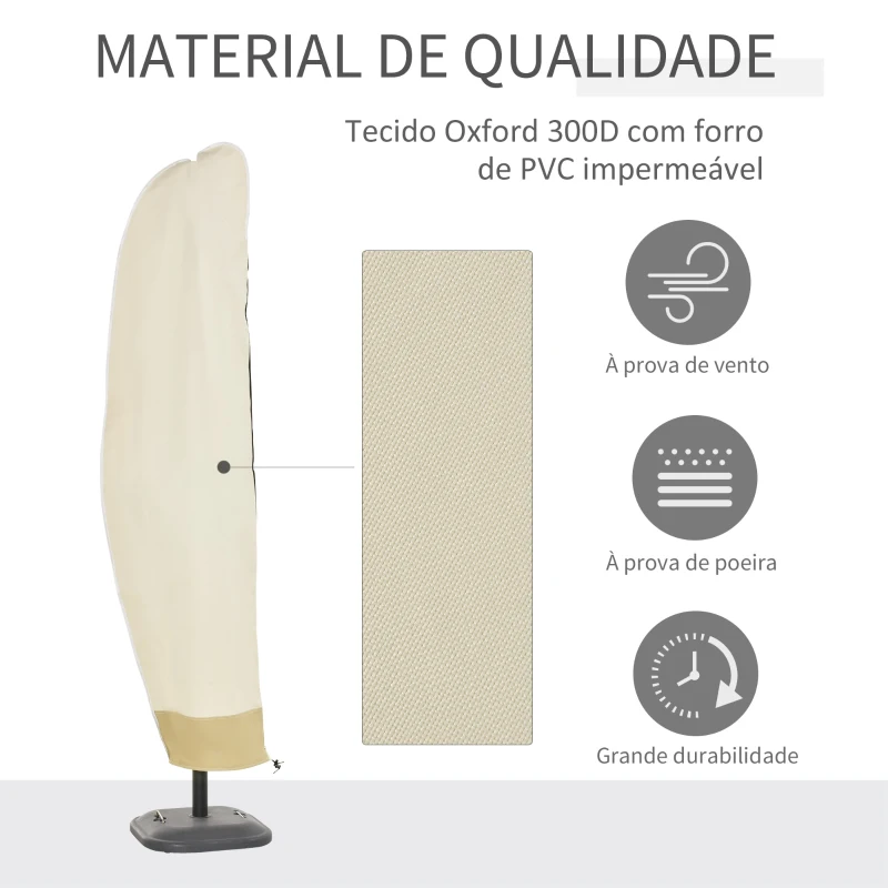 Outsunny Capa Protetora de Chapéu de Sol Ø56x220 cm Capa para Chapéu de Sol Resistente para Jardim com  Zíper Tecido Oxford Bege