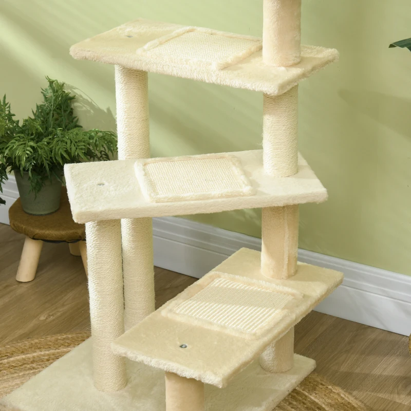 Krabpaal PawHut met sisalpalen, krabpaal voor katten, klimboom voor katten, kattenboom, lichtgrijs, 50 x 50 x 100 cm kattenkrabpaal sisalpalen kattenboom beige | Aosom.nl