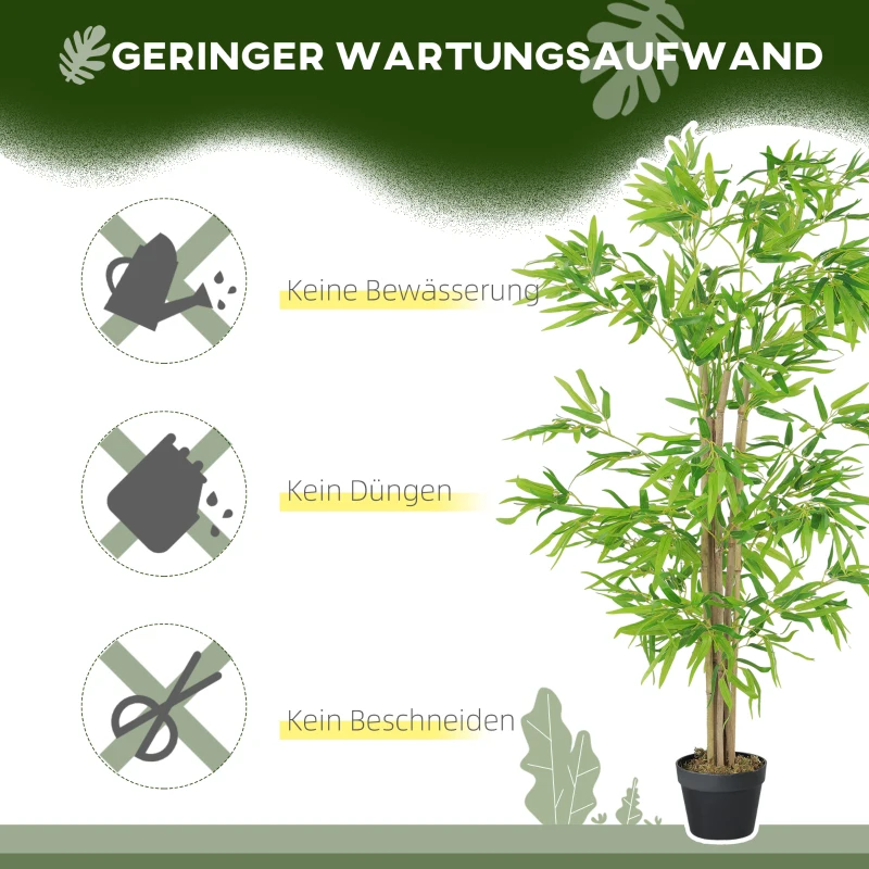 Outsunny Kunstmatige Bamboe, Kunstplant, Decoratieve Plant met Pot, Kunstboom, Boomdecoratie, 150 cm