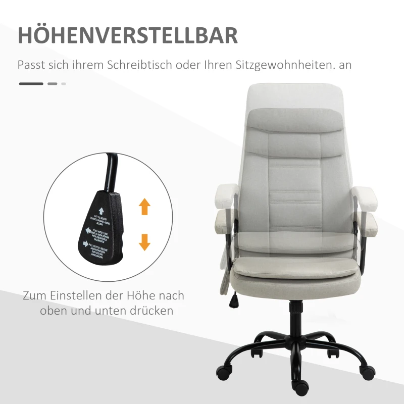 Vinsetto massagebureaustoel in hoogte verstelbare directiestoel gamestoel met massagefunctie ergonomische draaistoel massagestoel linnen look beige 63 x 70 x 112-121 cm