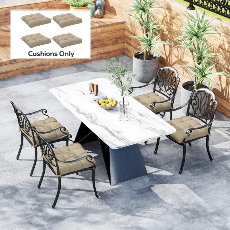 Outsunny Conjunto de Cojines para Sillas de Comedor y Jardín Impermeable y Anti-UV con 2 Cordones de Fijación 48x48x10 cm Caqui