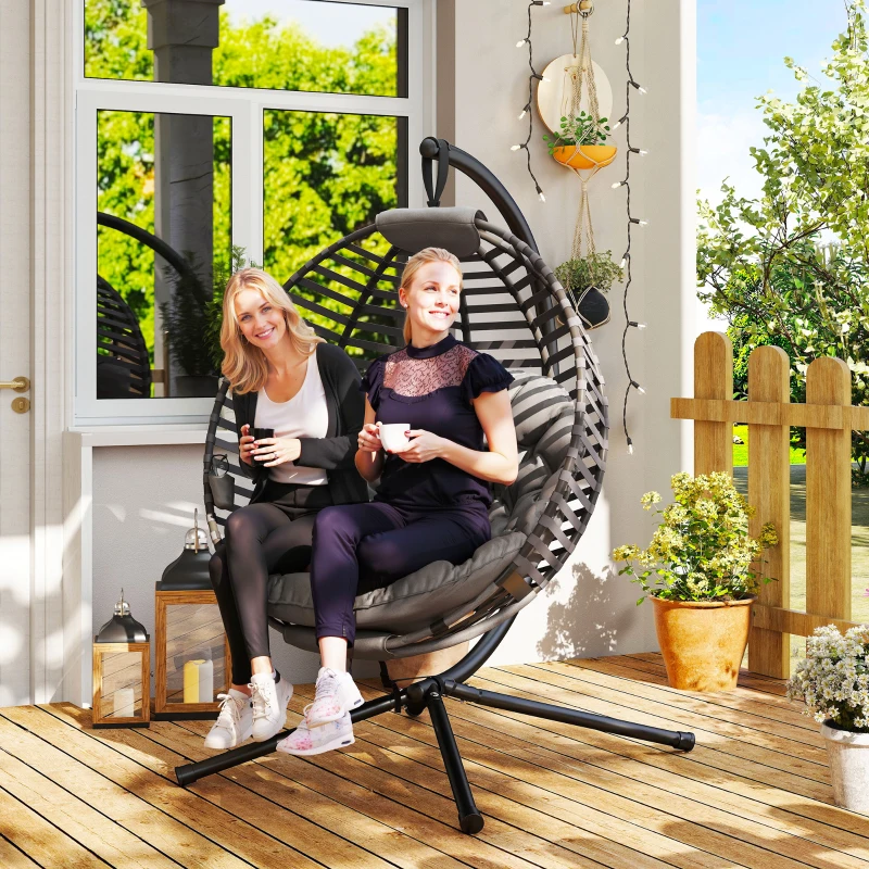 Outsunny Hängesessel mit Gestell, Eiförmiger Hängeschaukel mit weichem Sitzpolstern,faltbar Hängematte für den Außenbereich Schaukelsessel Indoor Outdoor, Terrasse, Garten, Grau