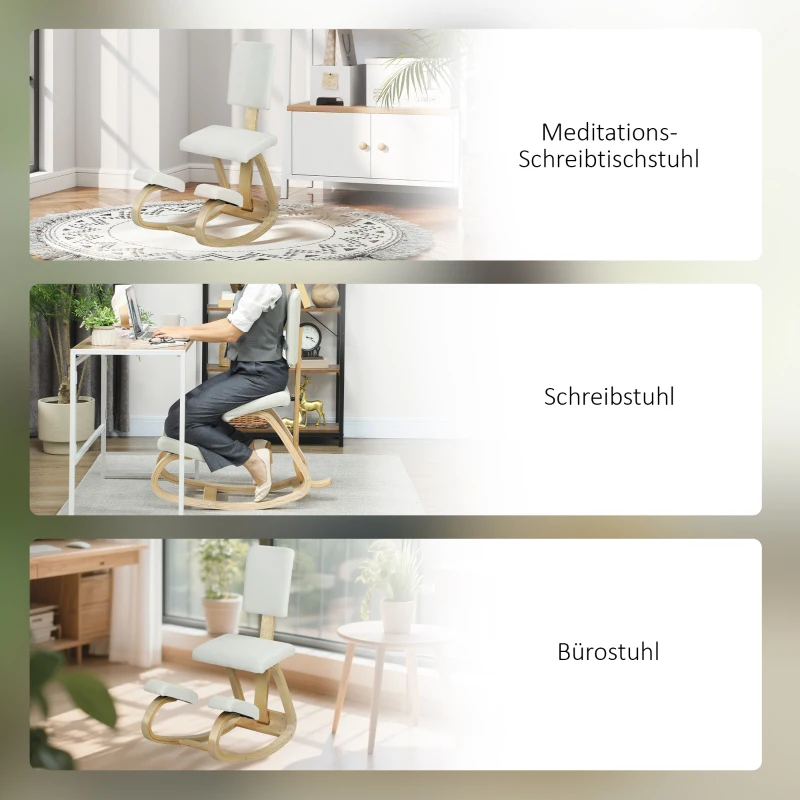 HOMCOM Ergonomische kniestoel, kniekruk gezondheidsstoel voor thuis, kantoor, meditatie Crème