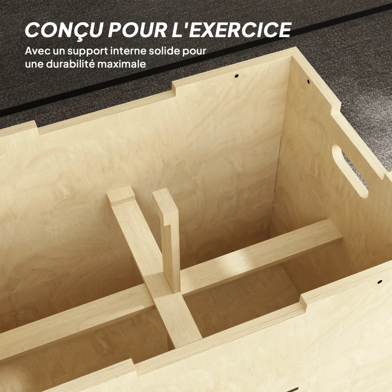 Box jump pliométrie 3 en 1 - Collaboration Aosom.fr x FFHandball - saut musculation fitness 61x51x76cm bois