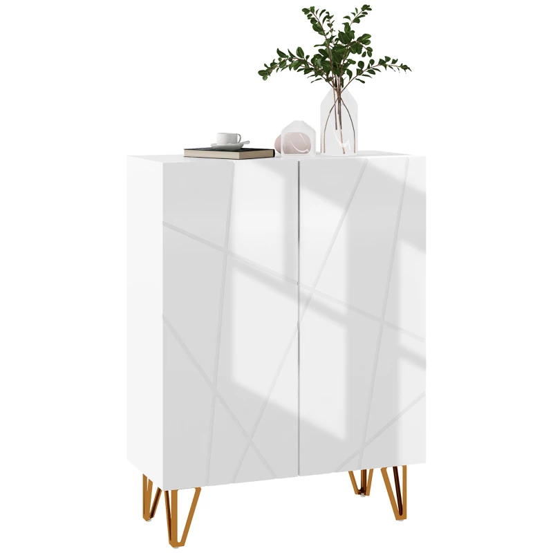 HOMCOM Meuble à chaussures meuble de rangement à chaussures 2 portes étagères réglables 72 x 31,5 x 95 cm blanc laqué