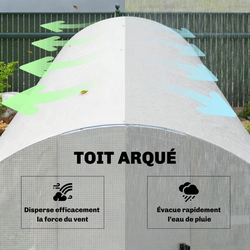Outsunny Serre Tunnel de Jardin 18m², Serre de Jardin Tunnel avec Porte et 12 Fenêtres avec Moustiquaires, 295x597x200cm, Blanc