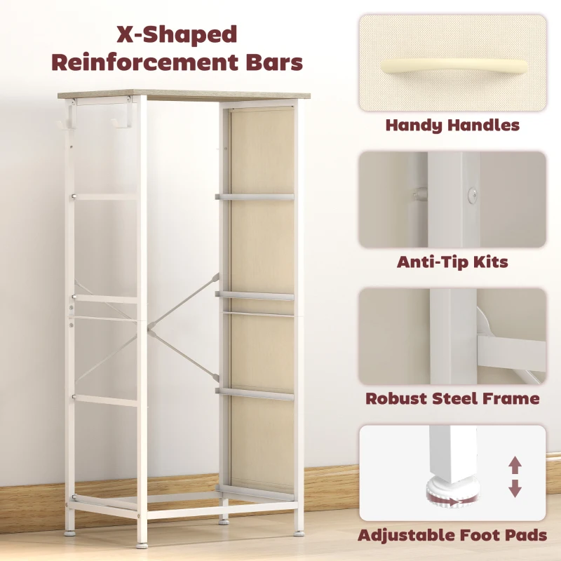 HOMCOM Chest of Drawers, Dresser with 4 Fabric Drawers, Tall Storage Unit with 4 Pockets and 2 Hooks, Steel Frame, Natural Wood