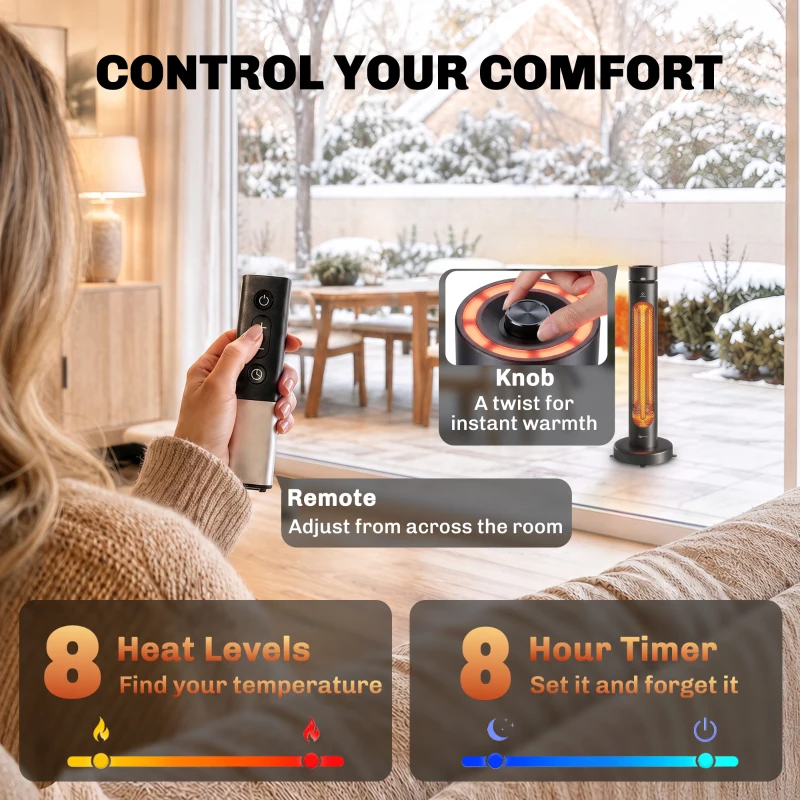 Outsunny 2000 W Electric Infrared Patio Heater, Free Standing Oscillating Outdoor Garden Heater with Knob/Remote Control, Black