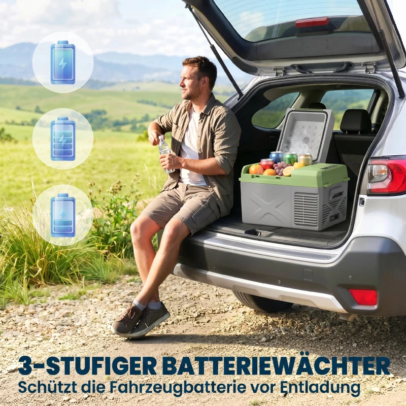 Outsunny 12 liter compressor koelbox elektrische koelbox met aansluiting koelhoudfunctie Grijs+Groen