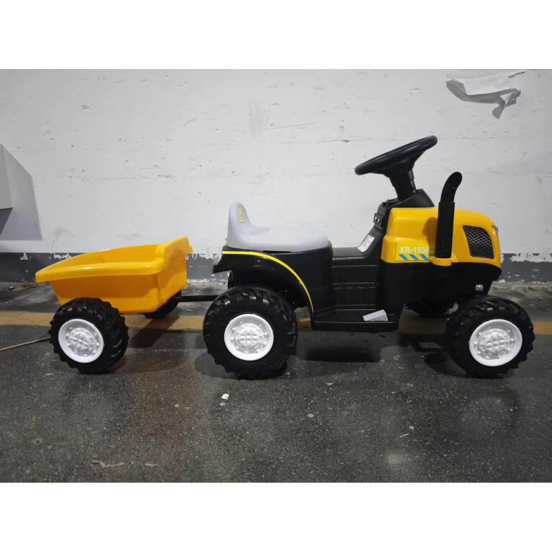 AIYAPLAY Trator Elétrico para Crianças com Reboque Desmontável 6V, Luzes, Música, Buzina e Pedal, 1-3 Anos, 2,5 km/h, Amarelo