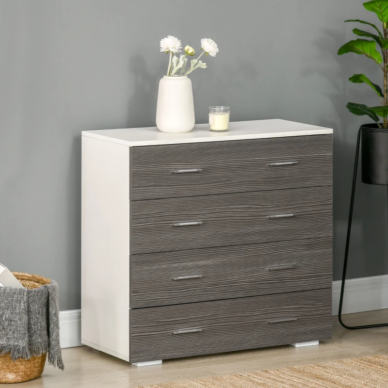 HOMCOM Cómoda com 4 Gavetas Moderna para Dormitório Corredor Sala de Estar 76x35x72 cm Cinzento e Branco