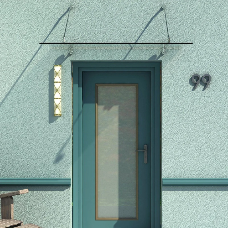HOMCOM Glazen luifel voordak huisdeur roestvrije staal gehard glas 150X90 cm