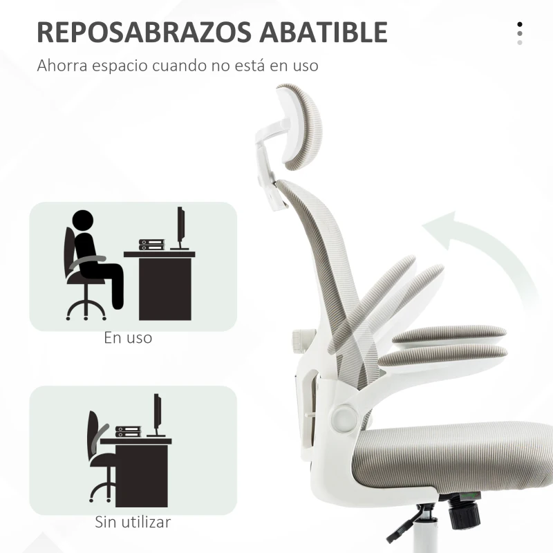 Vinsetto Silla de Oficina de Malla Silla de Escritorio Respaldo Alto Reposacabezas Ajustable Soporte Lumbar 4D 62x64x120 cm Gris