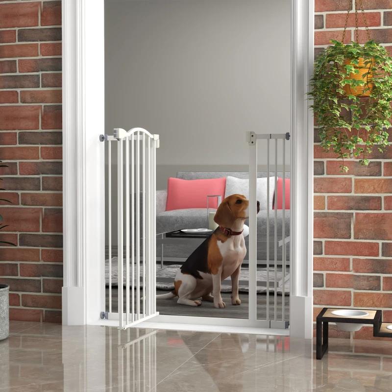 PawHut Barrière de sécurité pour chien extensible 74-100 cm fermeture automatique fixation par pression sans percer blanc