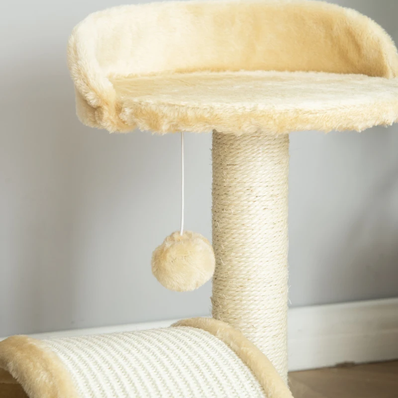 PawHut Krabboom met speelballen kattenkrabboom krabpaal sisaltouw beige