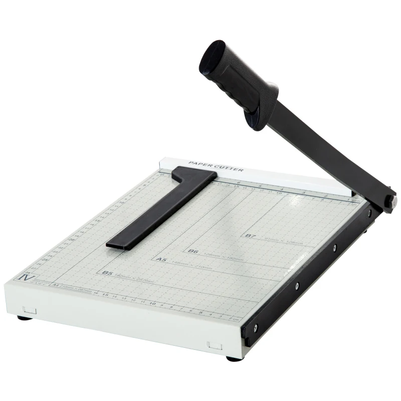 HOMCOM Cortador de Papel A4 Guillotina Profesional para Papelería Fotográfica Oficina Estudio Escuela Capacidad 12 Hojas con Regla Guía Cizalla de Cuchilla 48x26,5x5 cm Blanco
