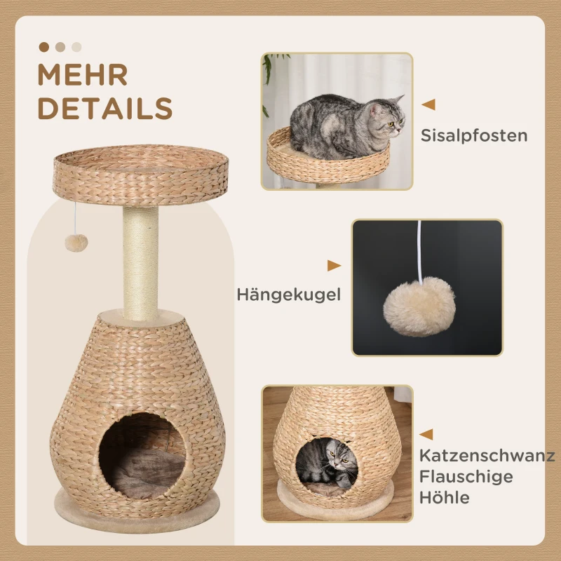 PawHut kattenboom krabpaal met kattengrot sisal hoogte 82,5 cm zacht pluche geel