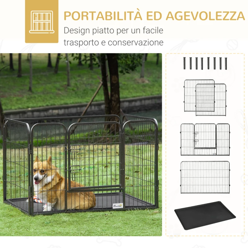 PawHut Box per Cani in Metallo con Porta e Vassoio sul Fondo, 109x74x71cm, Grigio