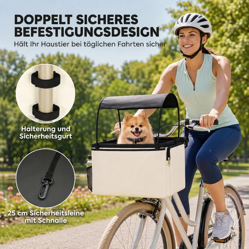 PawHut Kosz rowerowy dla psa przód 2-in-1 przenośny kosz rowerowy dla psa z daszkiem smycz bezpieczeństwa pasek na ramię boczne kieszenie 5 kg