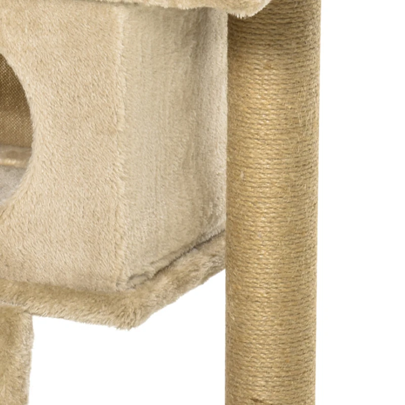 PawHut Krabpaal met jute krabmat, ligplatform, speelbal, kattenhuis, koffiebruin, 40 x 40 x 57 cm