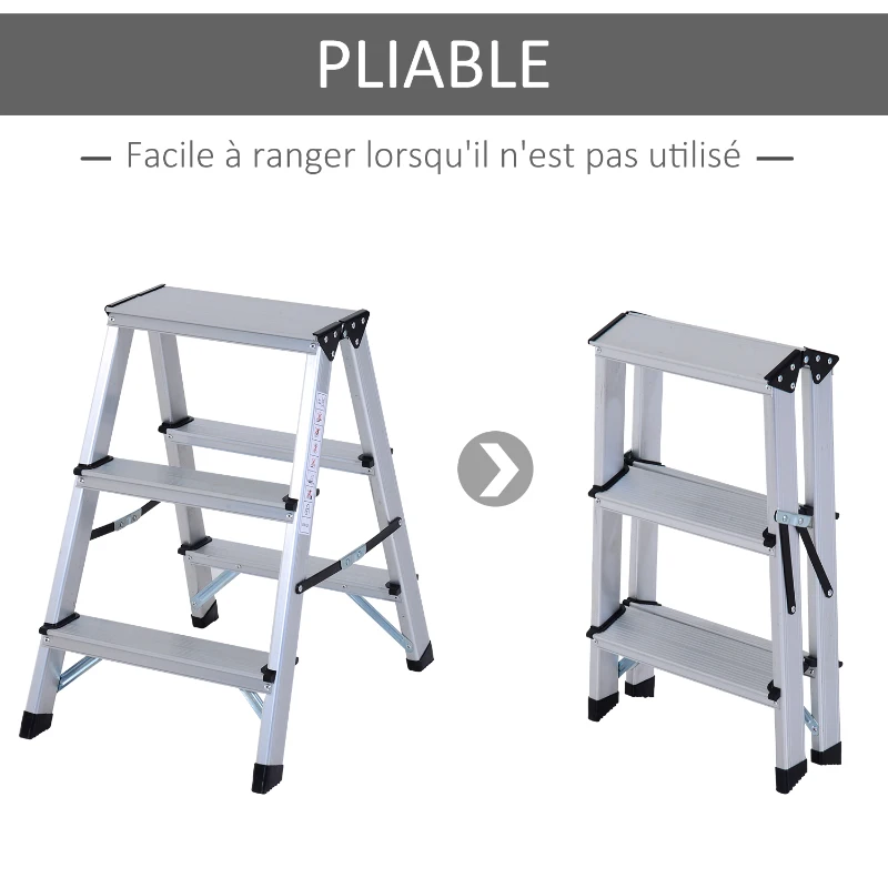 HOMCOM Marchepied escabeau double pliant antidérapant hauteur max. 59 cm charge max. 150 Kg aluminium
