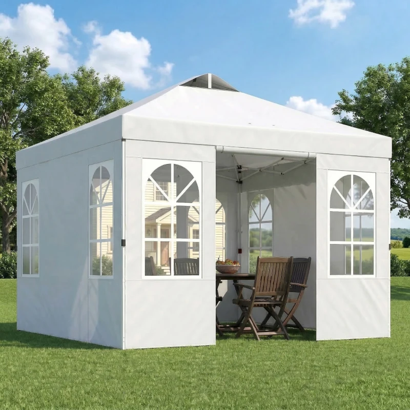 Outsunny Tenda Dobrável 3x3 m Pop-up com UPF 50+, 4 Laterais Removíveis, Altura Ajustável e Bolsa de Transporte, Branco