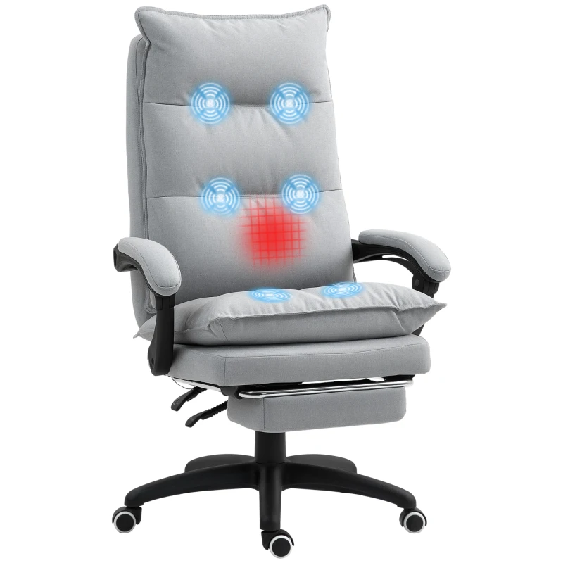 Vinsetto Massage-bureaustoel, bureaustoel met massagefunctie, in hoogte verstelbare ergonomische draaistoel, nylon, Lichtgrijs