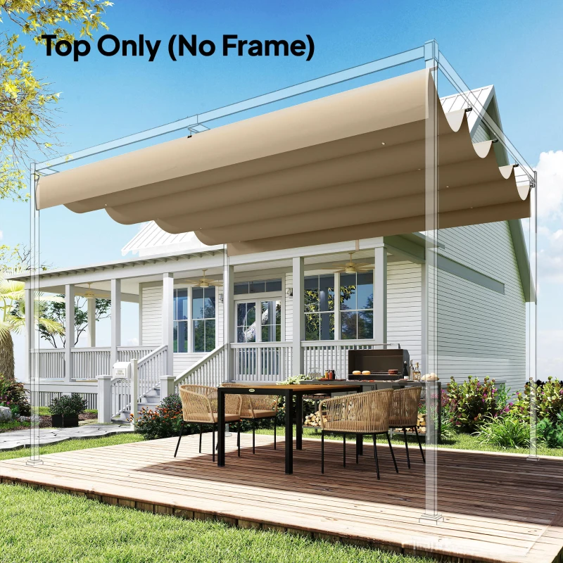 Outsunny Retractable Pergola Canopy Only, 3.92 x 3.5 m, UV30+ Replacement Canopy Cover for 4 x 3 m Pergola, Khaki