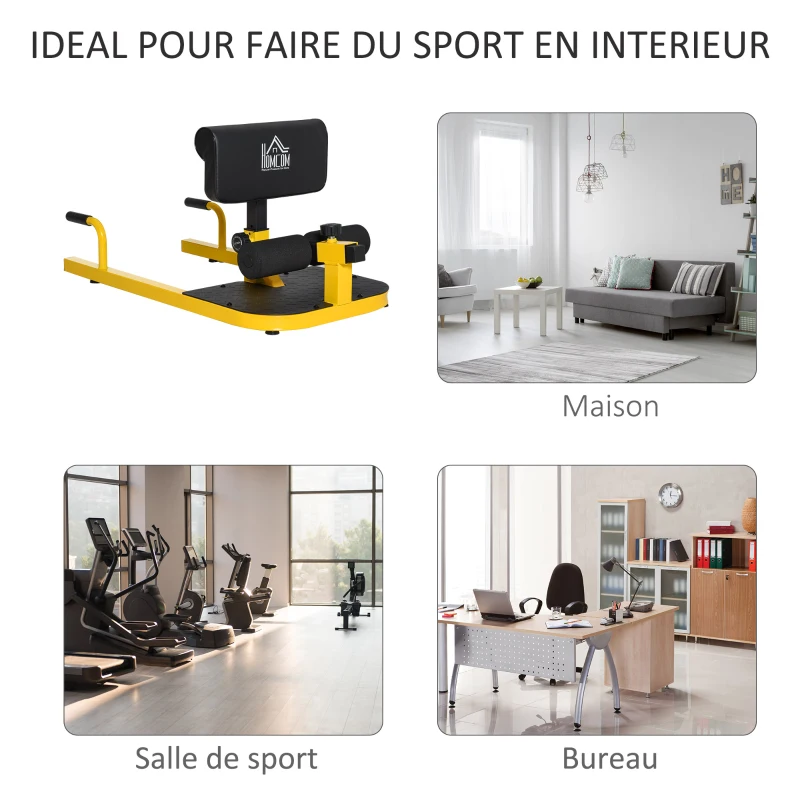 HOMCOM Machine à squats 3 en 1 appareil à abdominaux et dos équipement de fitness hauteur réglable 7 positions maison bureau gymnase acier jaune et noir