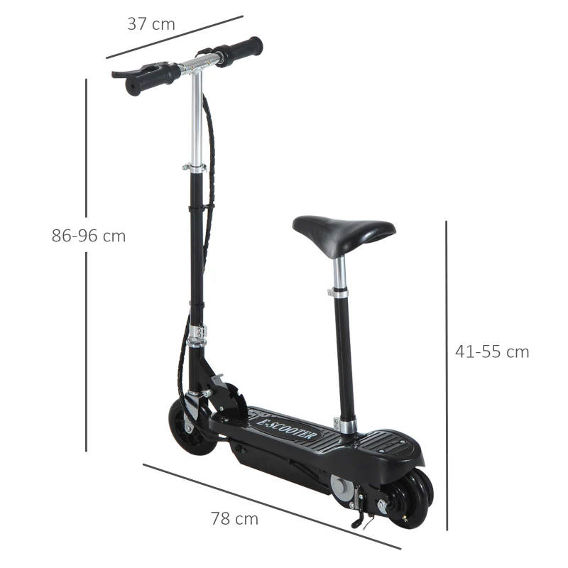 HOMCOM Monopattino Elettrico Pieghevole per Bambini con Seggiolino Regolabile, in Metallo e PE Nero, 78x37x99 cm