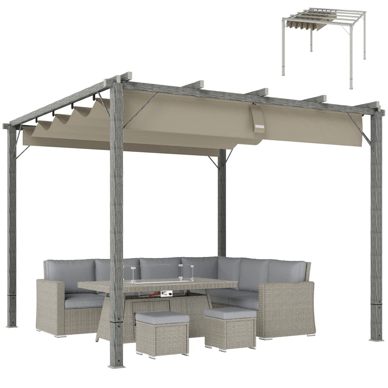 Outsunny 3 x 3 m Tuinpergola, Verstelbare Terrasoverkapping met Aluminium Frame, UPF30+ Zonbescherming, Grijs