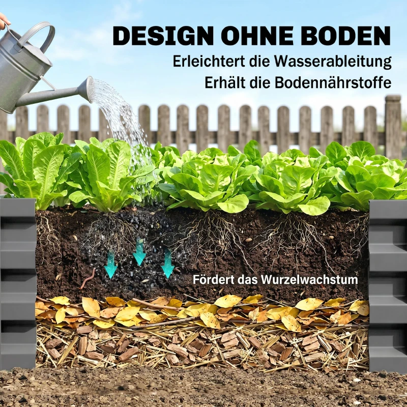 Outsunny Tuinbed, Plantenbak met Stalen Frame, Lichtgrijs, 120 x 120 x 30 cm