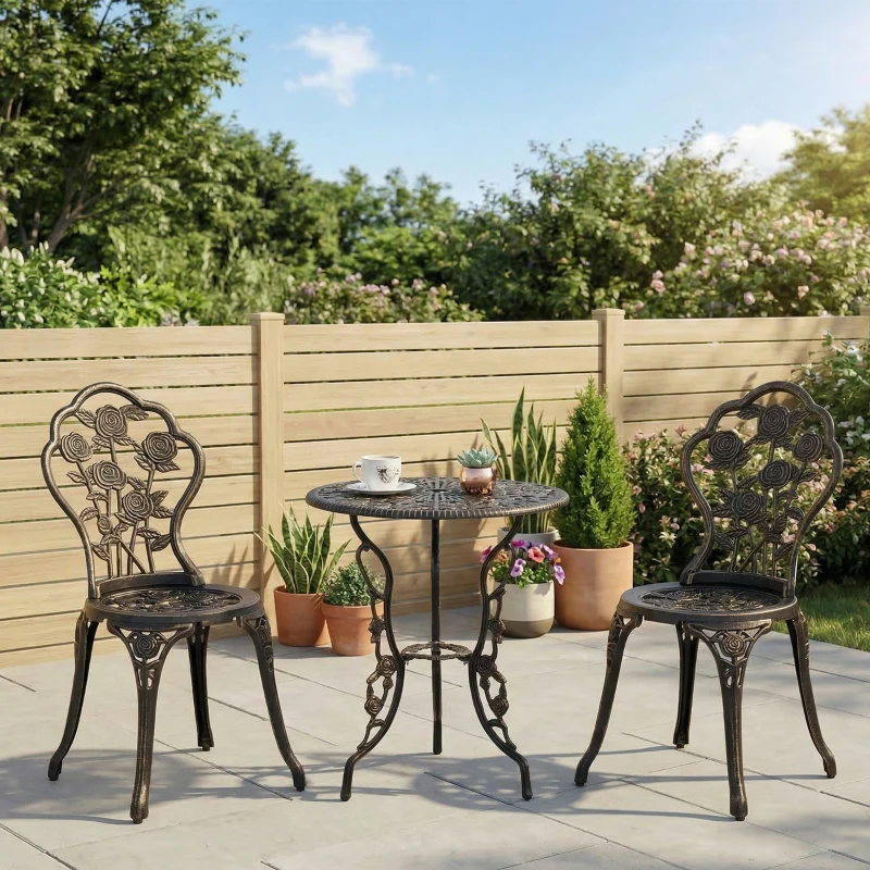 Outsunny Tuinmeubel 3-delig Tuinset zitgroep balkonset balkonmeubel decoratie, bronskleurig