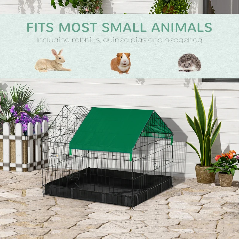 PawHut Rabbit Cage Playpen Small Animal House for Kitties, w/ Water Proof Oxford Roof Floor 90 x 75 x 75 cm