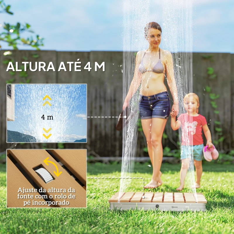 Outsunny Kit de Duche de Jardim Portátil Duche Exterior de Chão Altura Ajustável até 4 m para Campismo Piscina Praia 70,5x55x7,5 cm Madeira