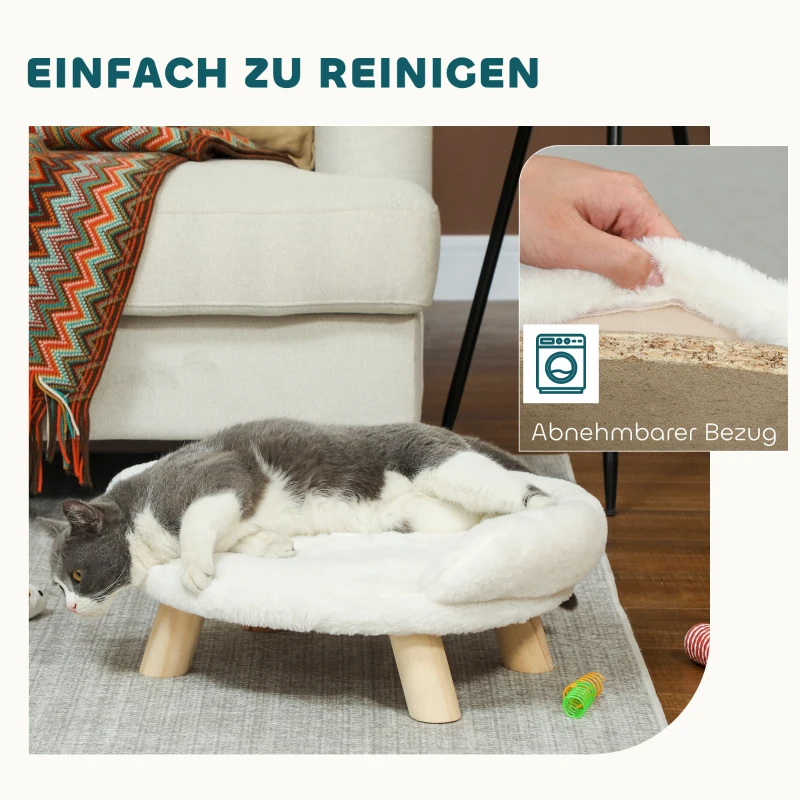 PawHut Huisdierbed voor katten en honden tot 5 kg/30 cm, wasbare pluche hoes, crèmekleurig, 47 x 40 x 20 cm